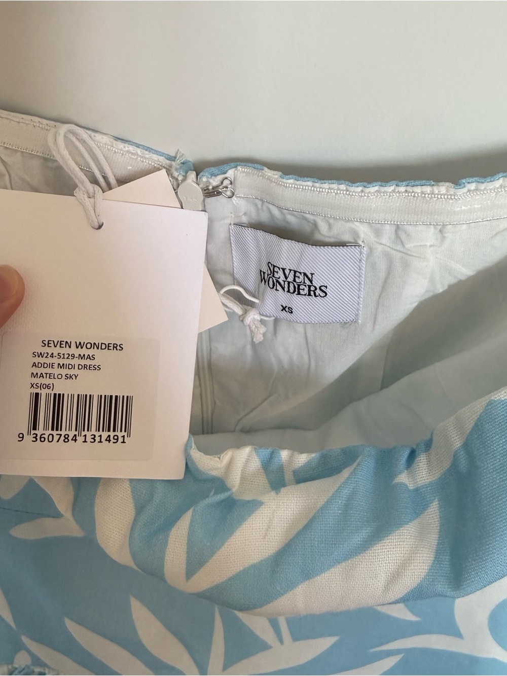 NWT Seven Wonders Light Blue & White Leaf Print Strapless Maxi Dress - Picture 3 of 3